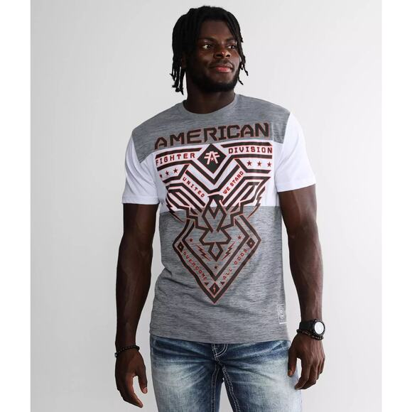 American Fighter Men's T-Shirt Grey White Dip Dye Dugger Panel Tee in X-Large - Picture 4 of 6